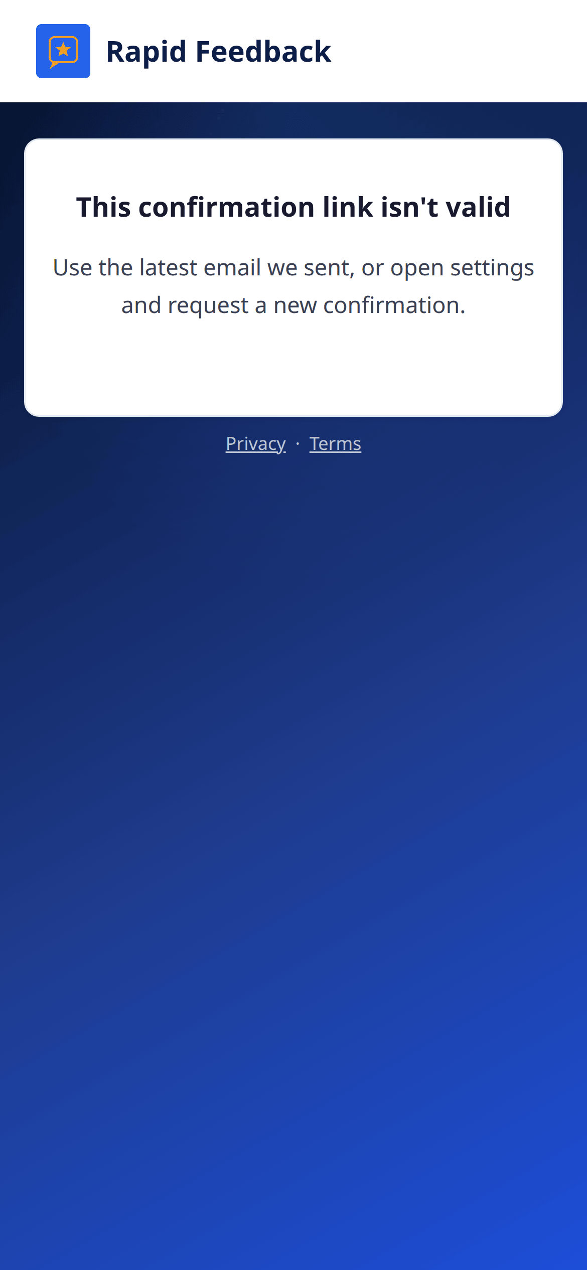 This confirmation link isn't valid