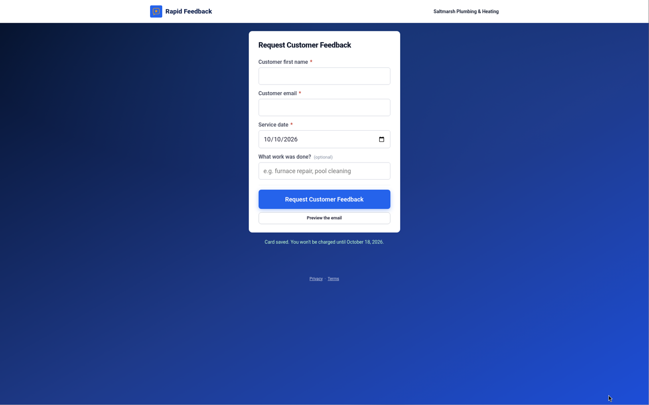 The Card saved banner on your Rapid Feedback page