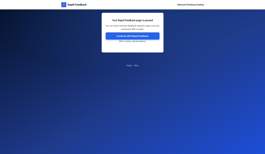 Your Rapid Feedback page is paused, with a Continue with Rapid Feedback button