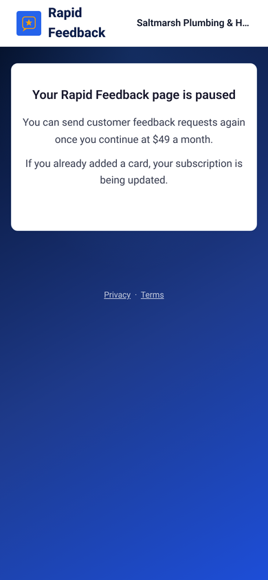 The paused page on a phone, while a card on file is being updated