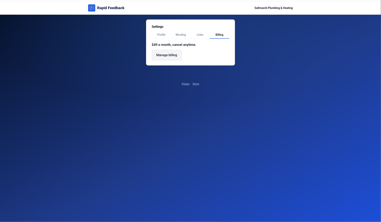 Billing tab on the paid plan