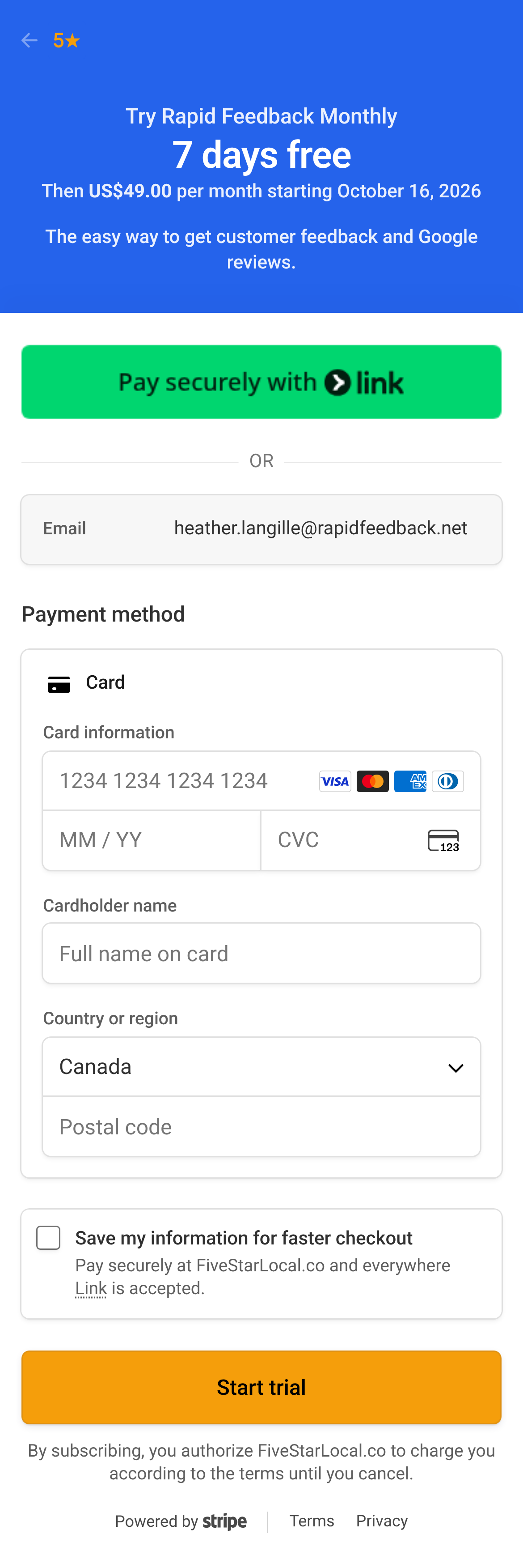 Stripe checkout on a phone