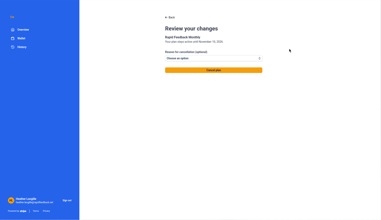 Cancelling your plan on Stripe