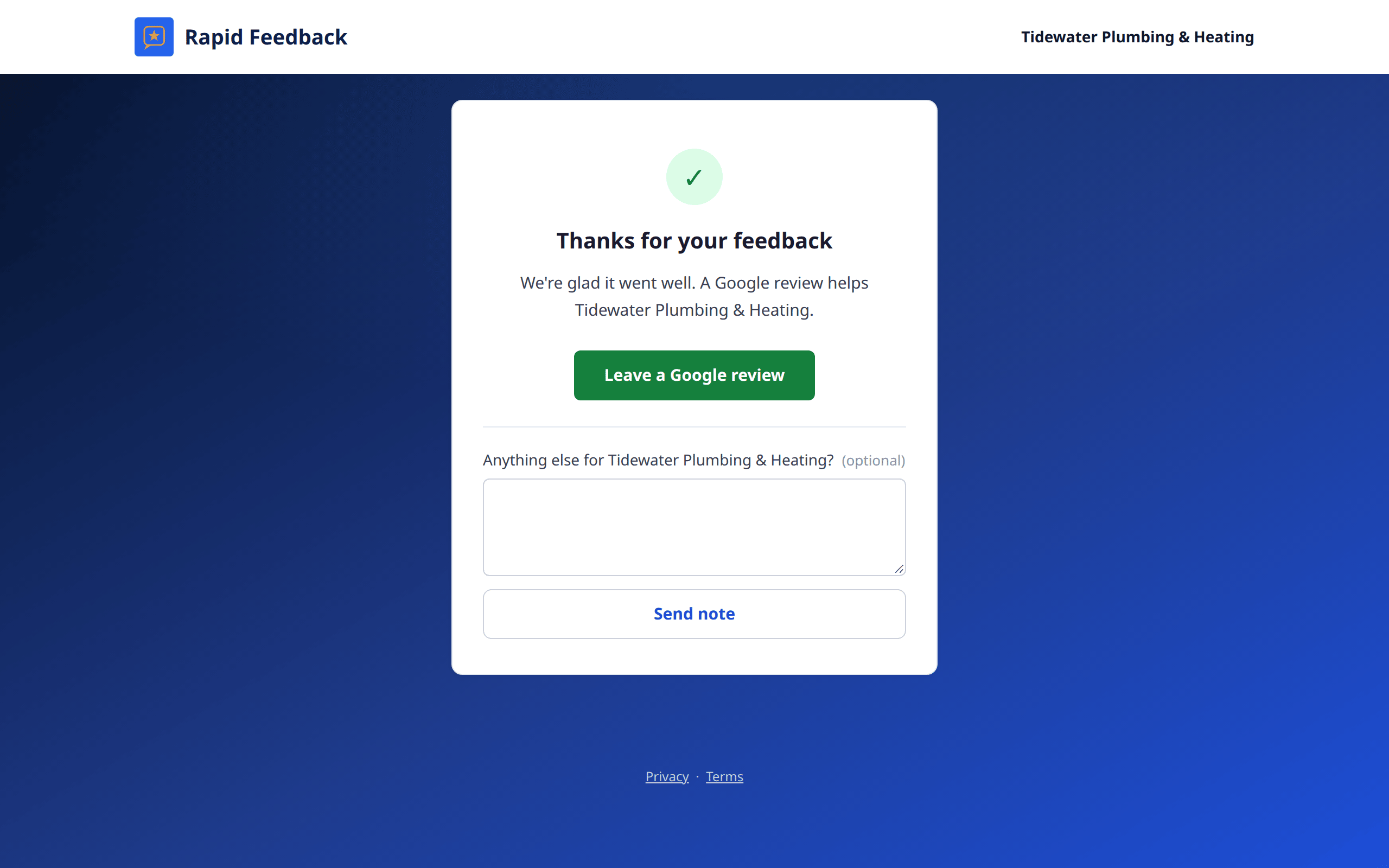 The same thank-you page on a computer