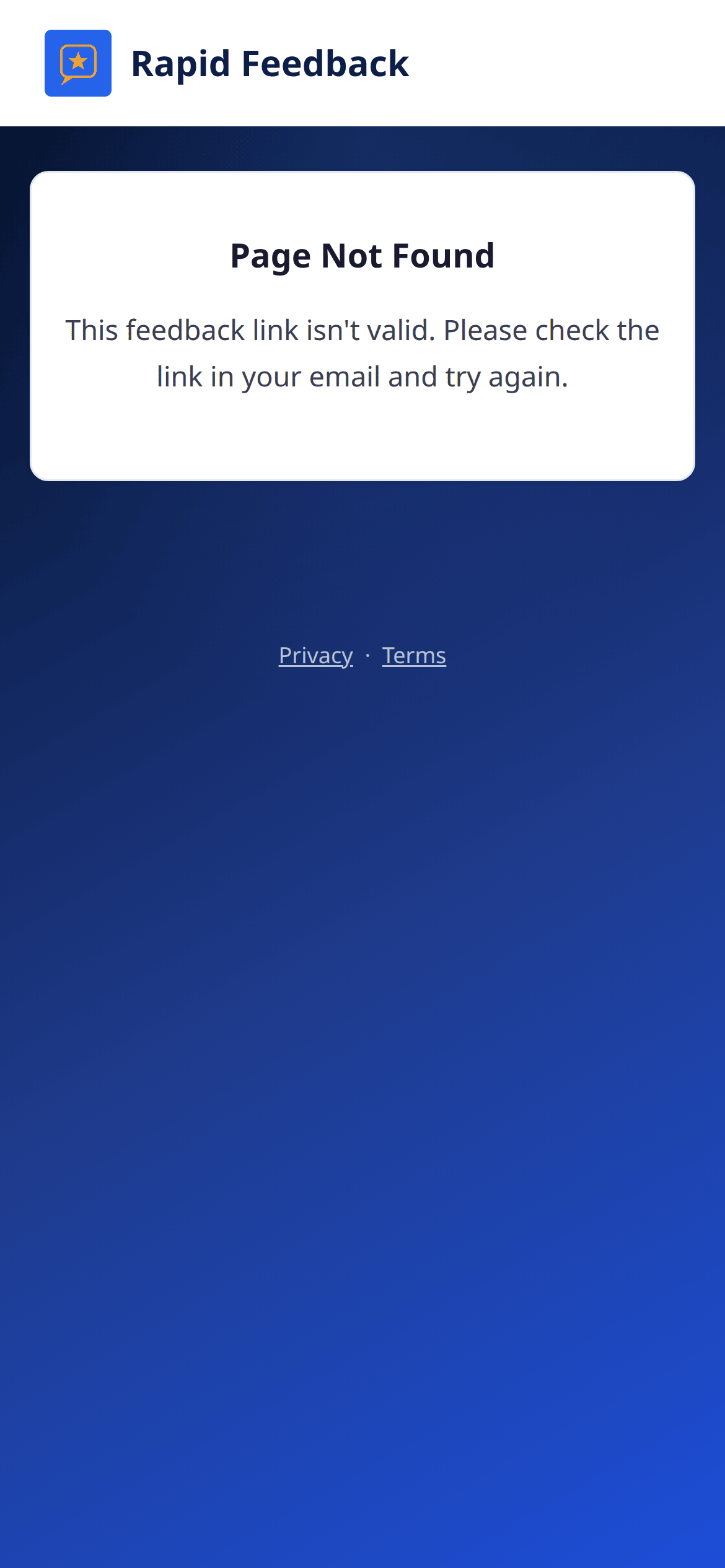 Page Not Found: This feedback link isn't valid