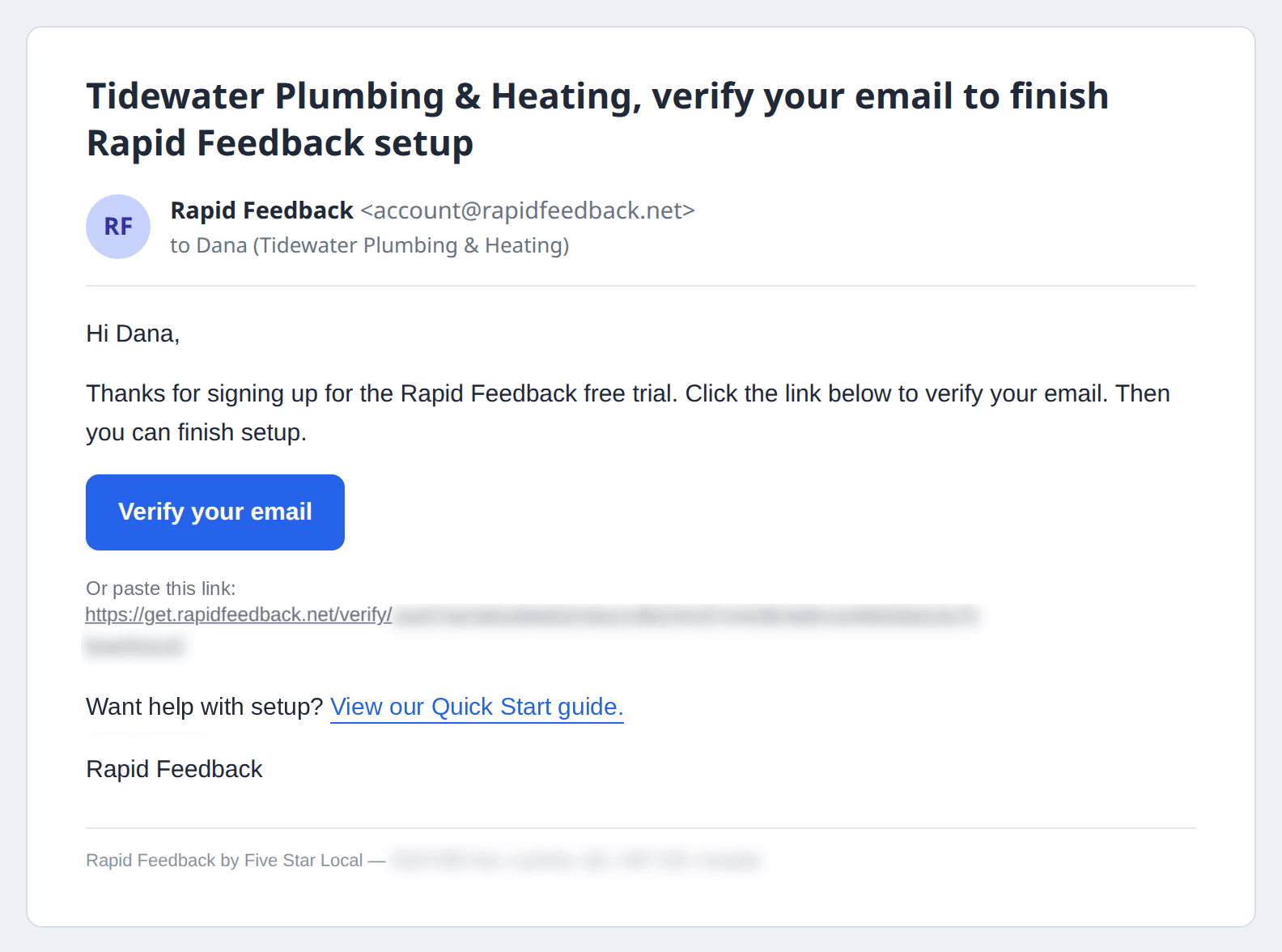 The verify your email message