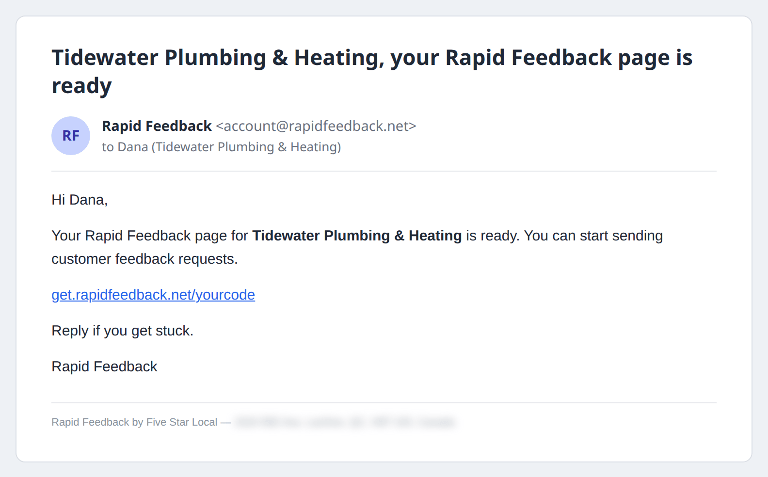 The your Rapid Feedback page is ready email