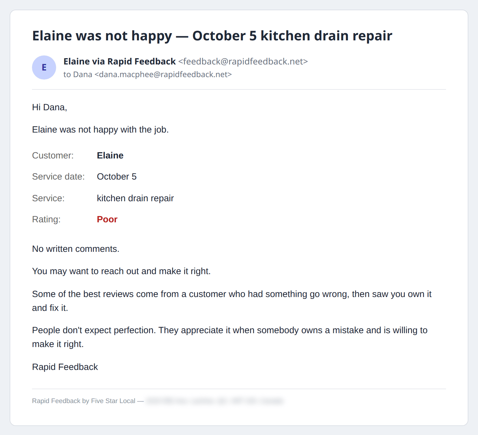 The unhappy-customer alert on a computer