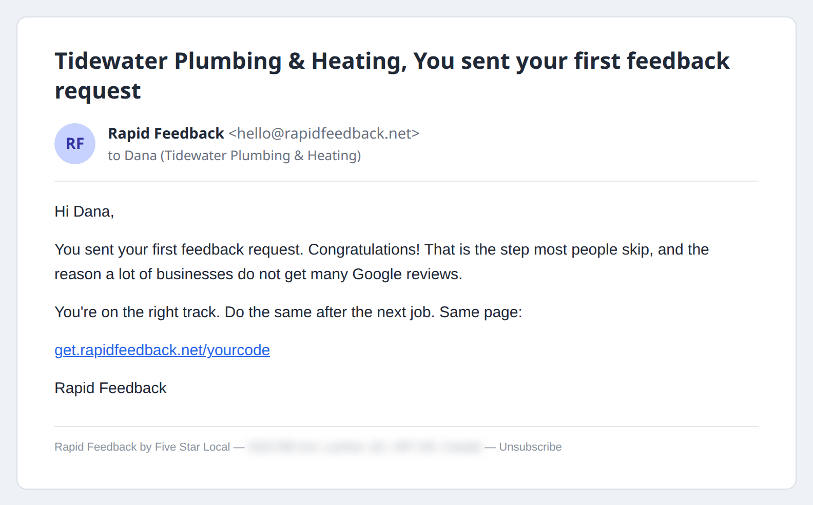 The You sent your first feedback request email