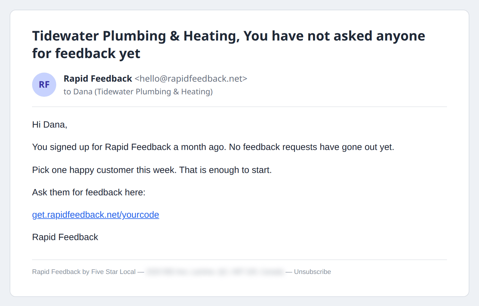 The You have not asked anyone for feedback yet email
