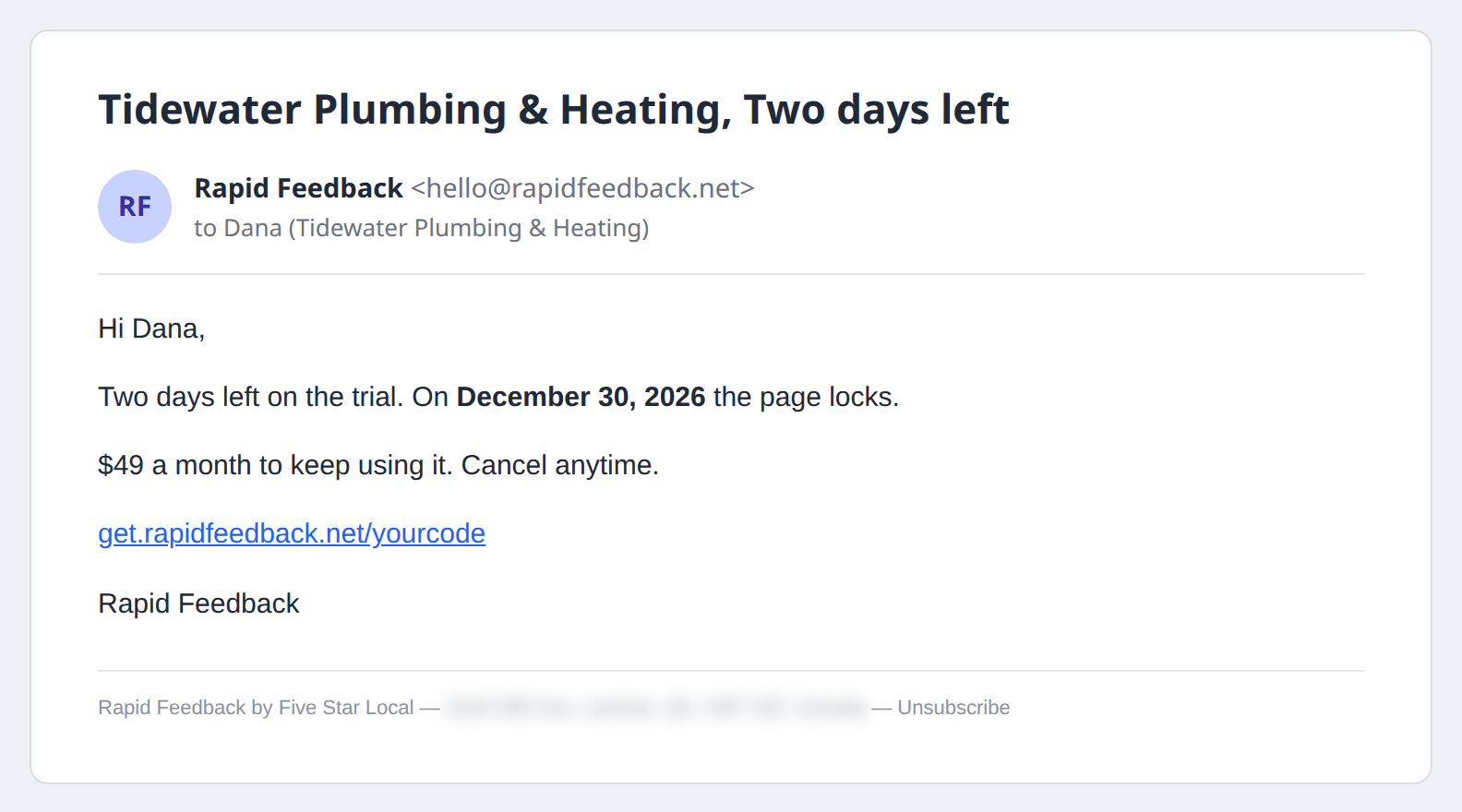 The Two days left email