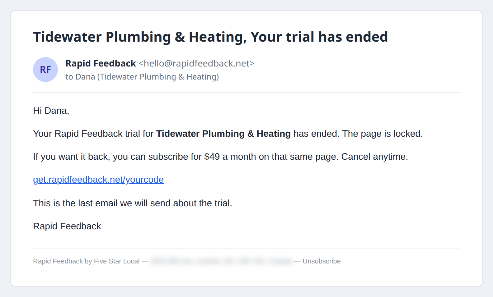 The Your trial has ended email