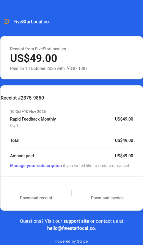 A Stripe receipt