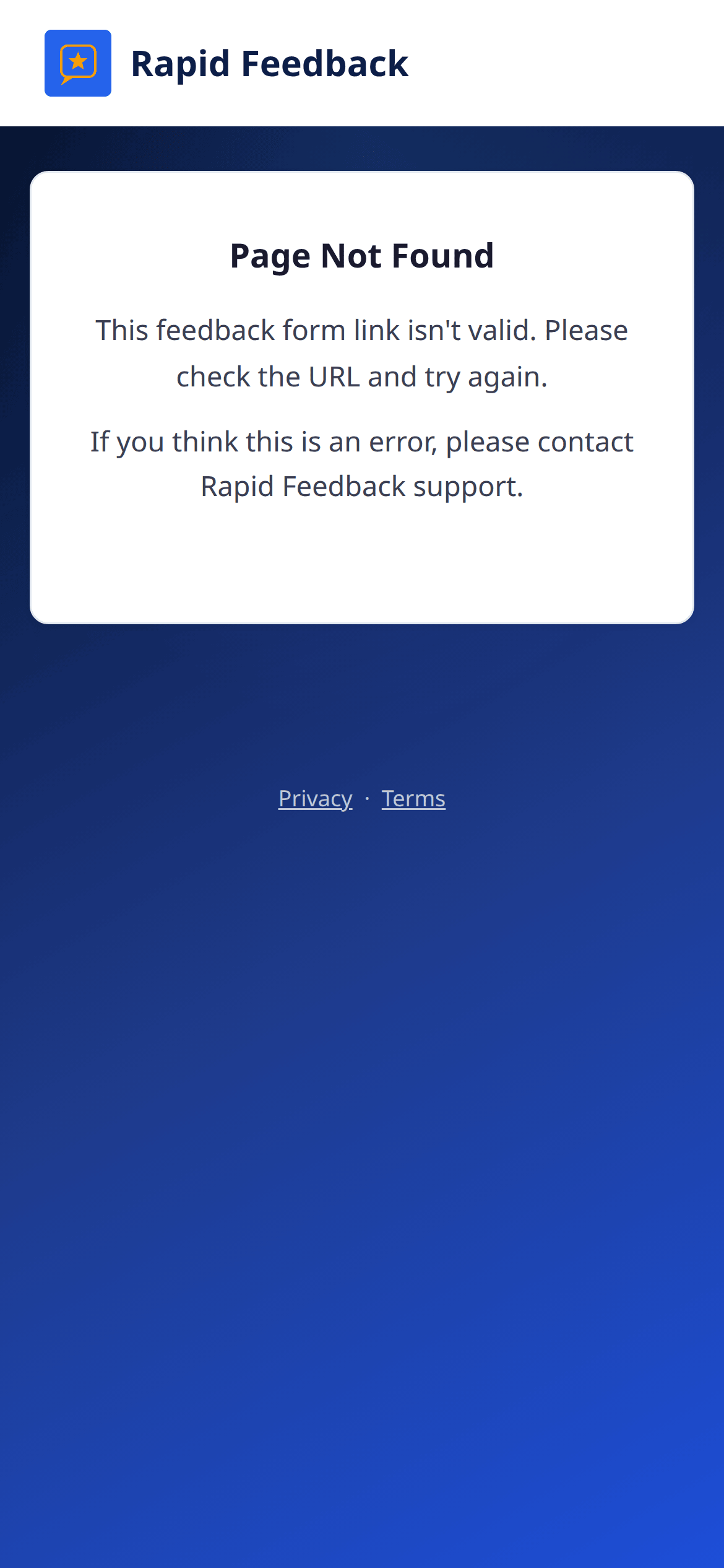 Page Not Found: This feedback form link isn't valid