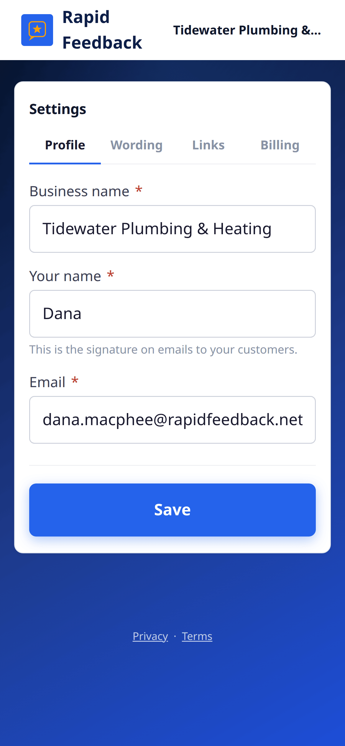 The Profile tab on a phone