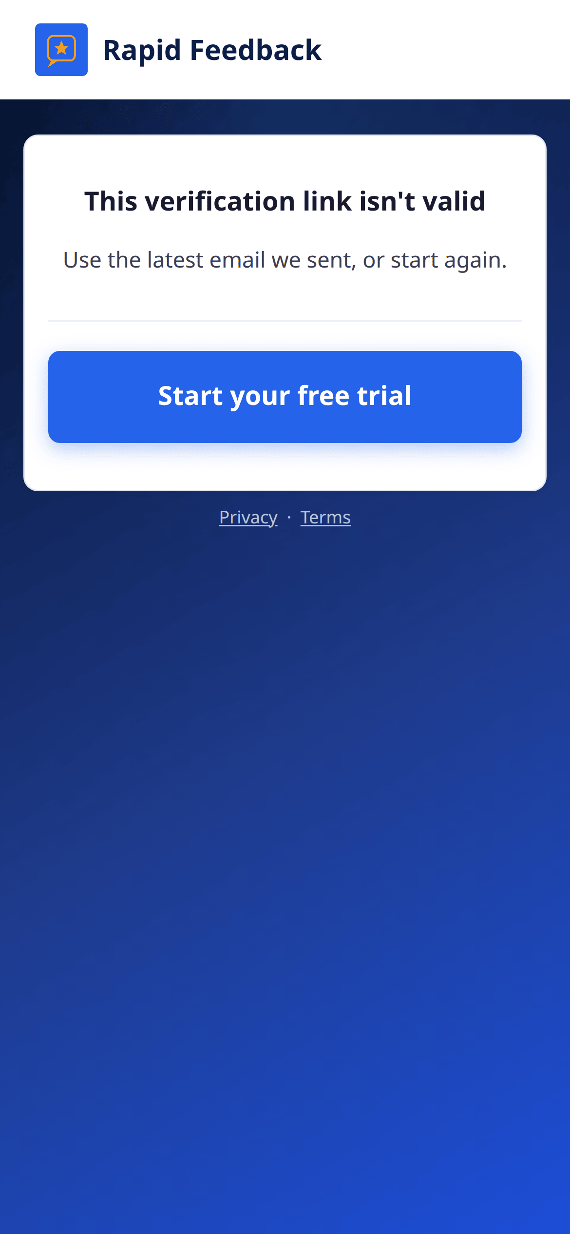 The message This verification link isn't valid