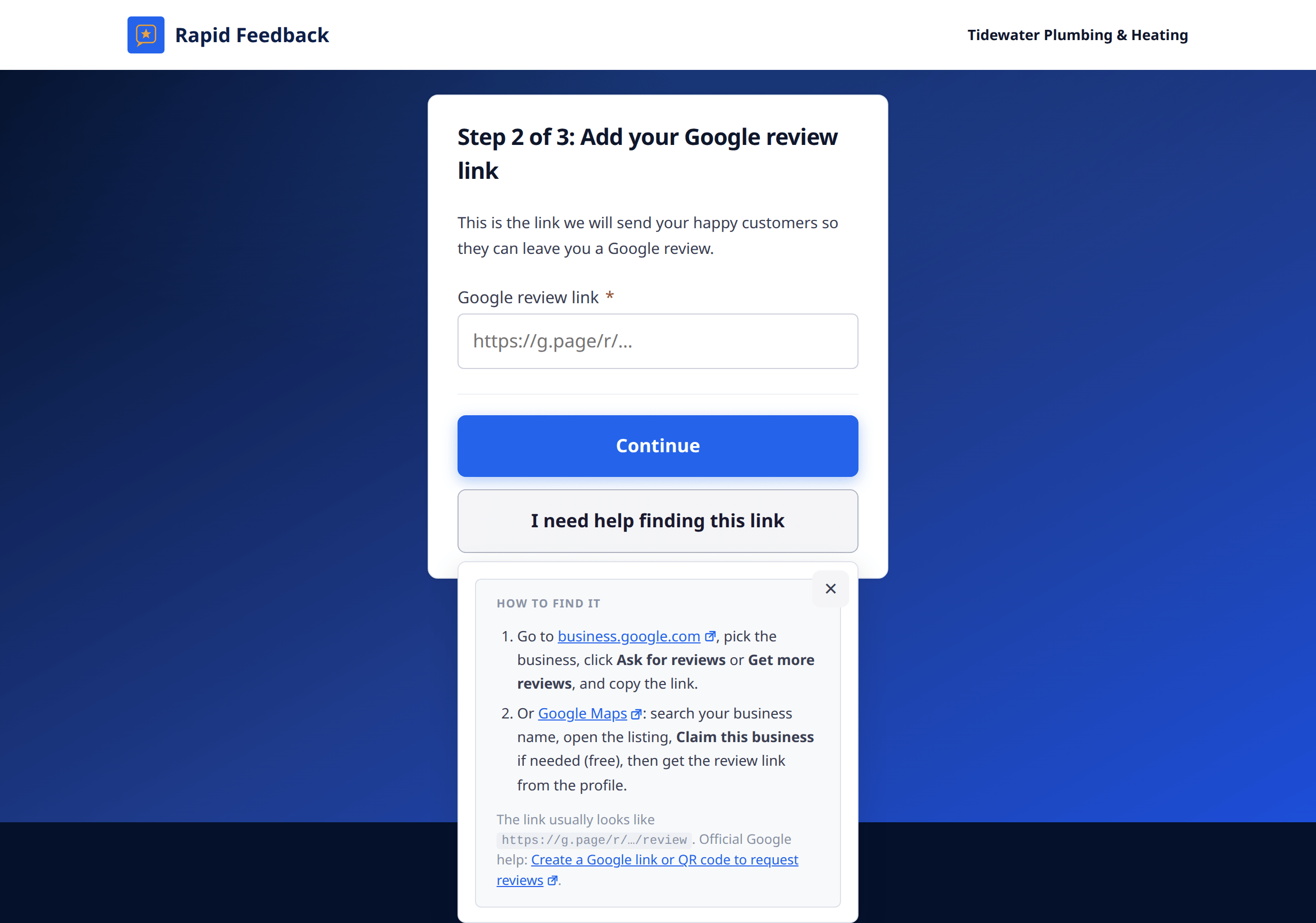 The I need help finding this link panel on the Rapid Feedback setup page