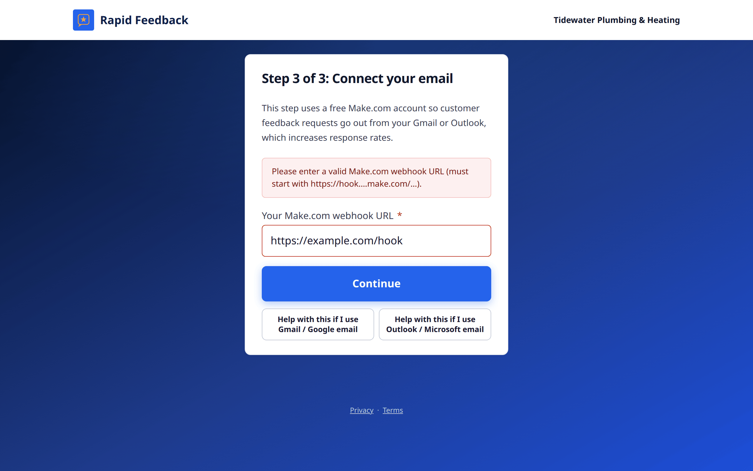 Step 3 with a message that the webhook address isn't valid