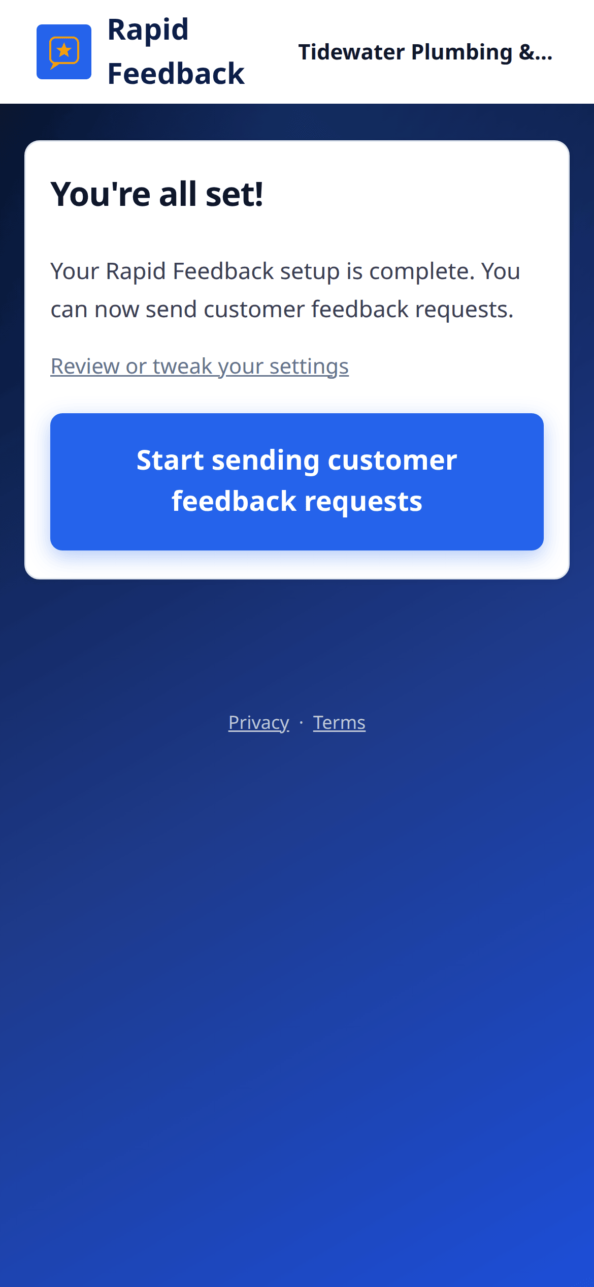 You're all set! on a phone